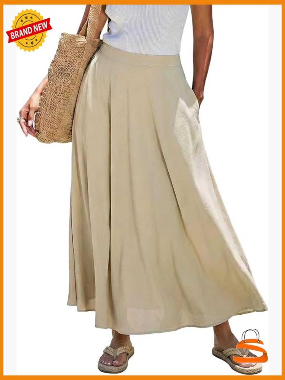 High Waisted Midi Skirt Flared A-Line Dressy Work Summer Skirt